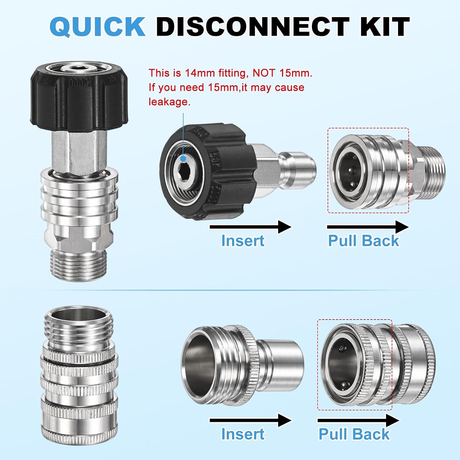 M METERXITY Pressure Washer Quick-Connect Kit, M22 to 3/8" Connect 3/4" to Quick Release for Pressure Washer Pump/Hose/Gun, Stainless Steel Connect Disconnect Fitting Adapter Set of 8