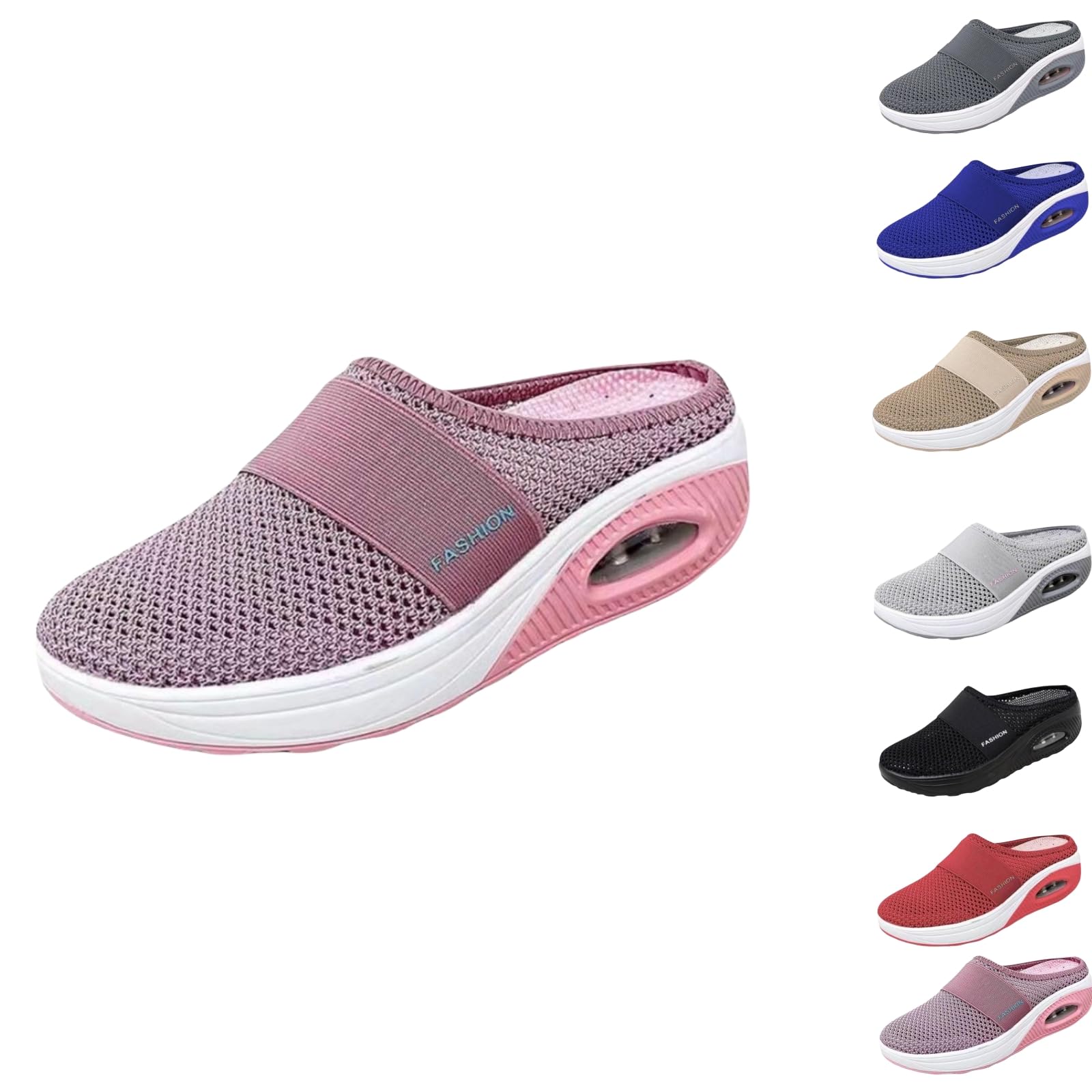 GERRIT Women's air Cushion Slip-on Walking Shoes, Women's Orthopedic Sports and Casual Thick-Soled Backless Tennis Sandals (Pink,8)