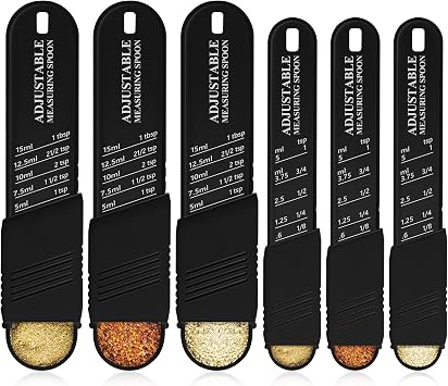 Meanplan 6 Pcs Adjustable Measuring Spoons, Baking Cooking, 2 Sizes, Black