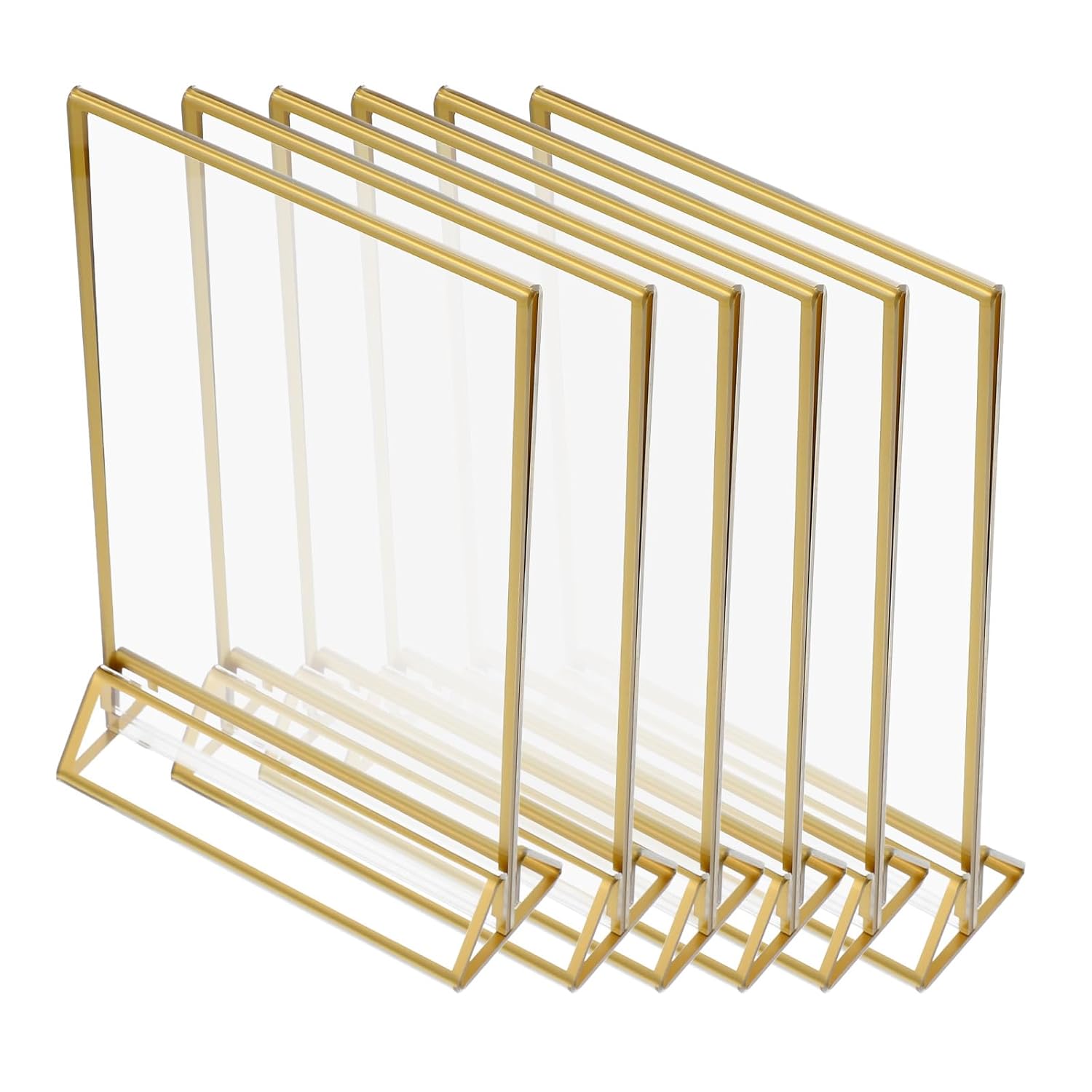 DOITOOL 6pcs Acrylic Table Sign Holders with Gold Edges, Double-Sided Triangular Menu Display Stands 4x6 Inches for Wedding, Restaurant, and Event Use