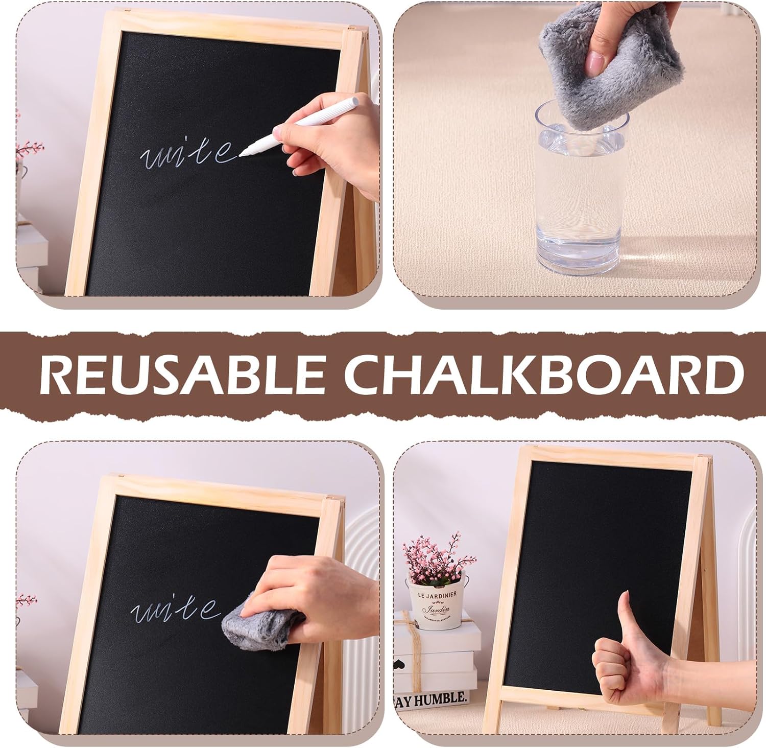 Qilery 4 Pieces A Frame Tabletop Double Sided Chalkboard Sign Gifts for 10 x 16 Inch Double Sided Chalkboard Wooden A Frame Sandwich Board Signs for Tabletop Restaurant Wedding Business