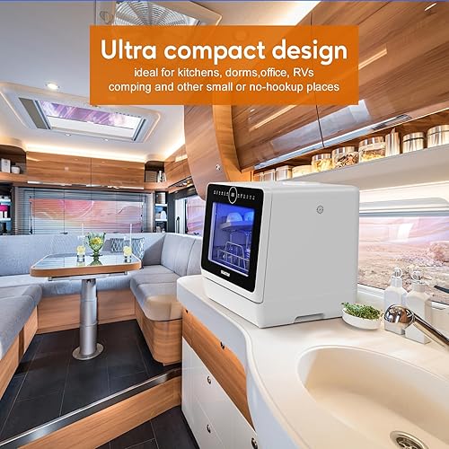 Miniatura 8 de Lavavajillas portátiles para camping y hogar con tanque de agua de 5 l, manguera, luz LED, 10 programas de lavado, modo de cuidado del bebé,