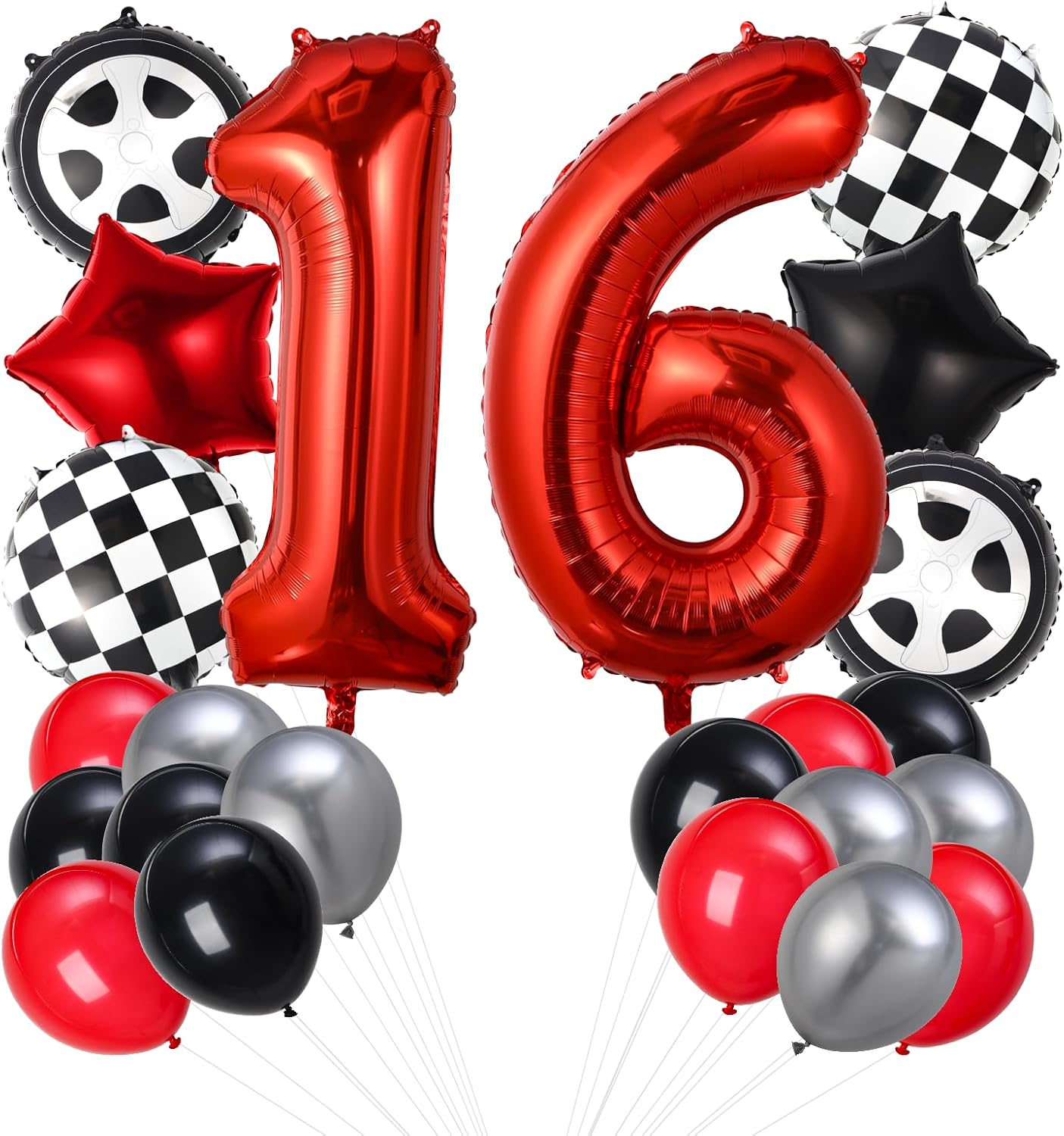 22Pcs Race Car Balloons Automobile Birthday Party Decorations for Boys Traffic Light Balloons Tire Balloon Checkered Balloon Driver Driving Racing Car Wheels Transportation Theme Party Supplies