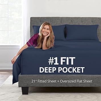 Extra Deep Pocket 4 Piece Bed Sheets Set, 1 Fitted Sheets, 1 Large Flat Sheet, 1 Pillowcase + 1 Extra Fitted Sheet Fine Yarns