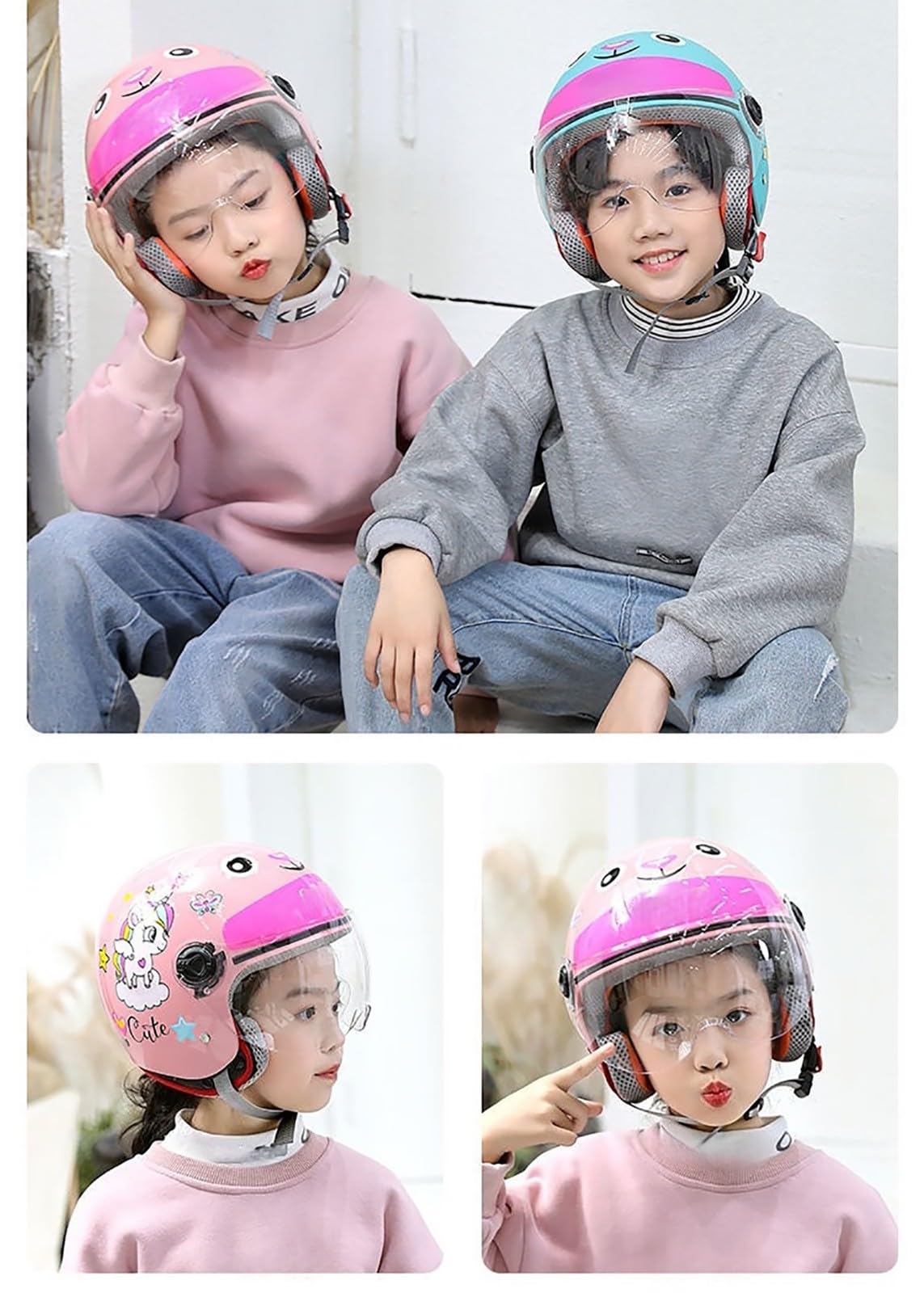 Casco Da Moto Retrò Per Bambini, Omologato ECE, Vintage, Aperto, Per Scooter Elettrico, Go-Kart, Moto Da Cross, ATV, Casco Da Bicicletta Per Bambini Dai 2 Ai 14 Anni A,49-55cm