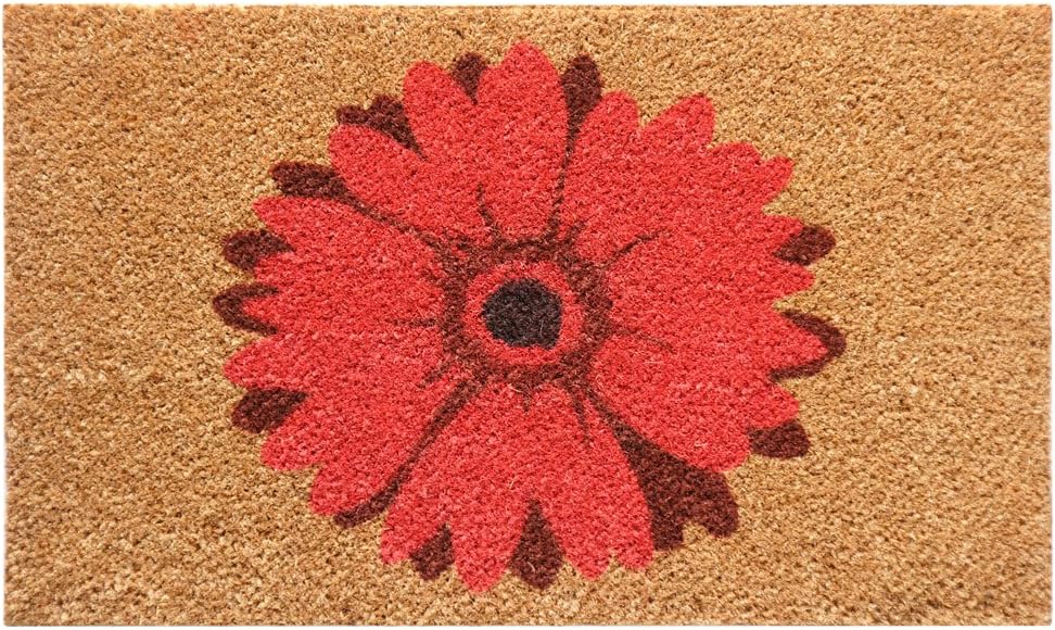 Rubber-Cal "Red Daisy Flower Door Mat, 18 x 30