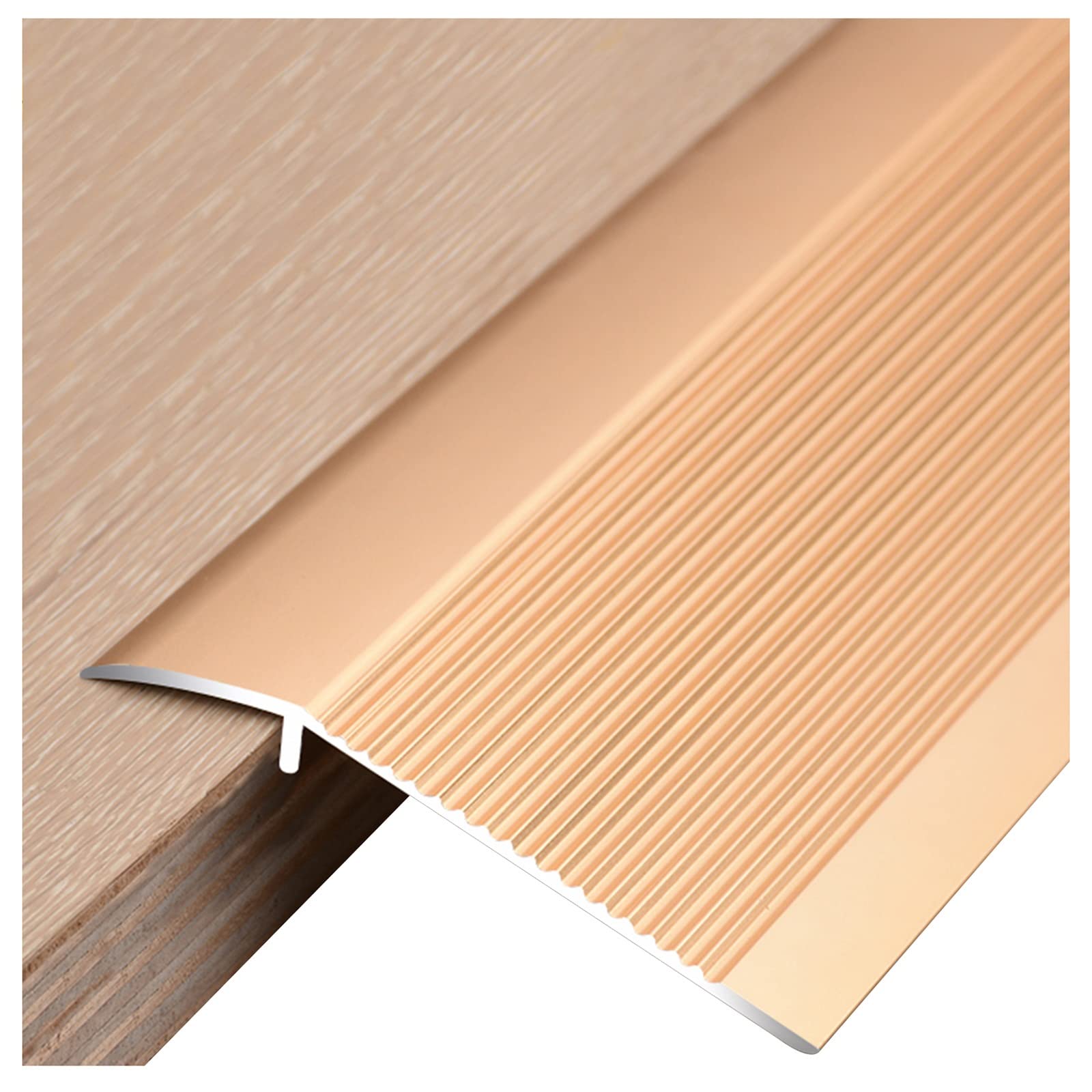 Vinyl Flooring Reducer Flute 4inch Wide Thresholds Ramp,Non-Slip Floor Transition Strip Wood to Tile, for Front Door Doorways(Gold,Long 150cm/59.1in)