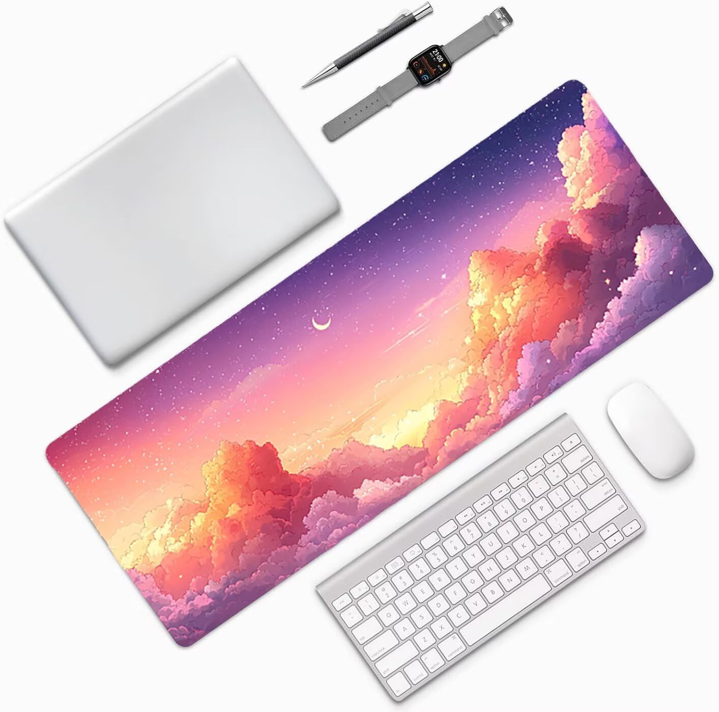 Lpfieonn Mond Großes Schreibtischunterlage, XXL Schreibtischunterlagen, Rosa XXL Wasserdicht Gaming Mousepad mit Vernähter Rand und Rutschfeste Gummibasis, für Laptop/Hause/Büro 120x60cm PF-3375