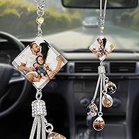 Vista 10 de Accesorios de coche colgantes de cristal con foto personalizada para mujeres y hombres, imágenes personalizadas para espejo retrovisor
