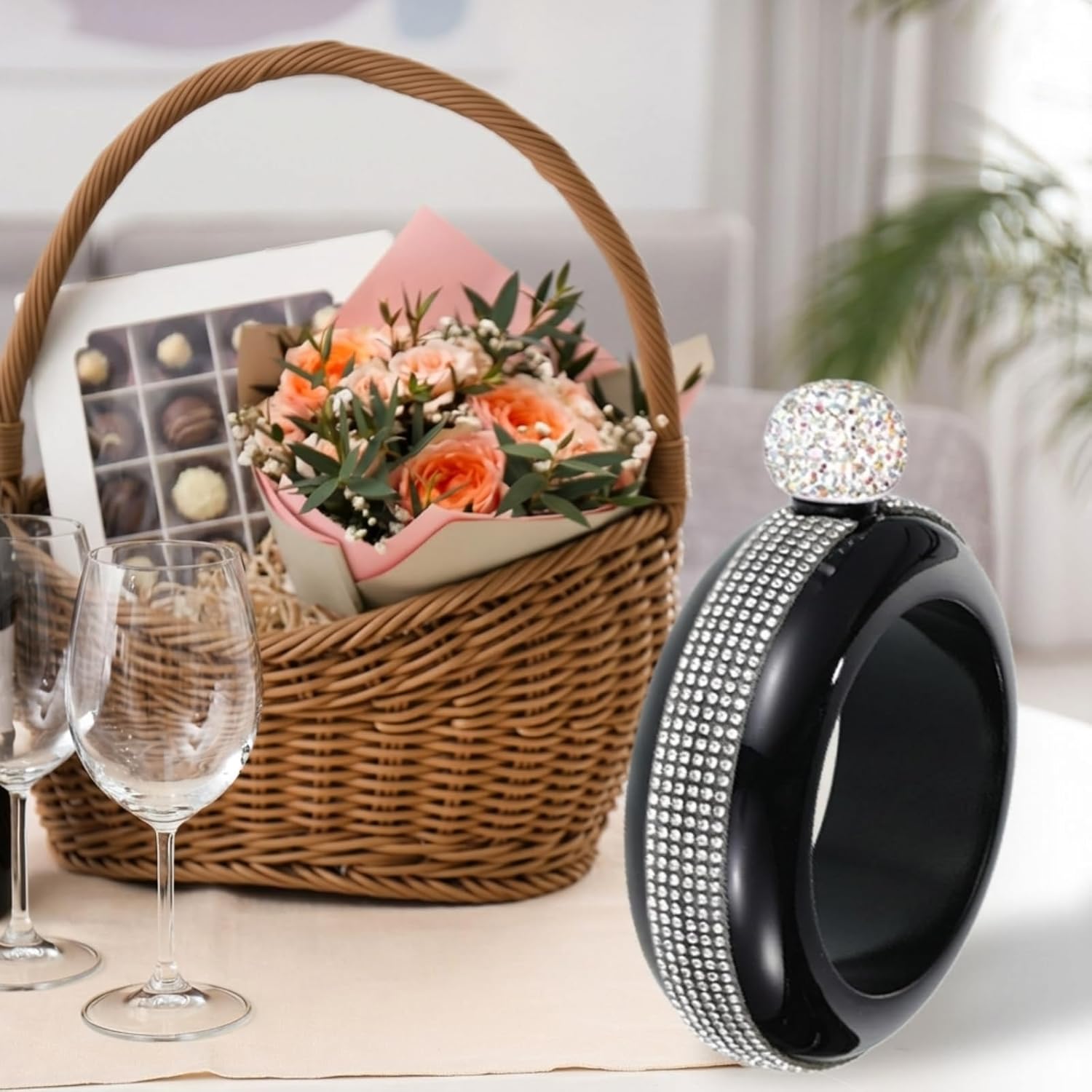 Sieral 2 Pcs Bracelet Flask for Women Bangle Hidden Flasks for Liquor Rhinestone Lid 304 Stainless Bling Bracelet Funnel Set for Women Men Sport Birthday Home Party Supplies