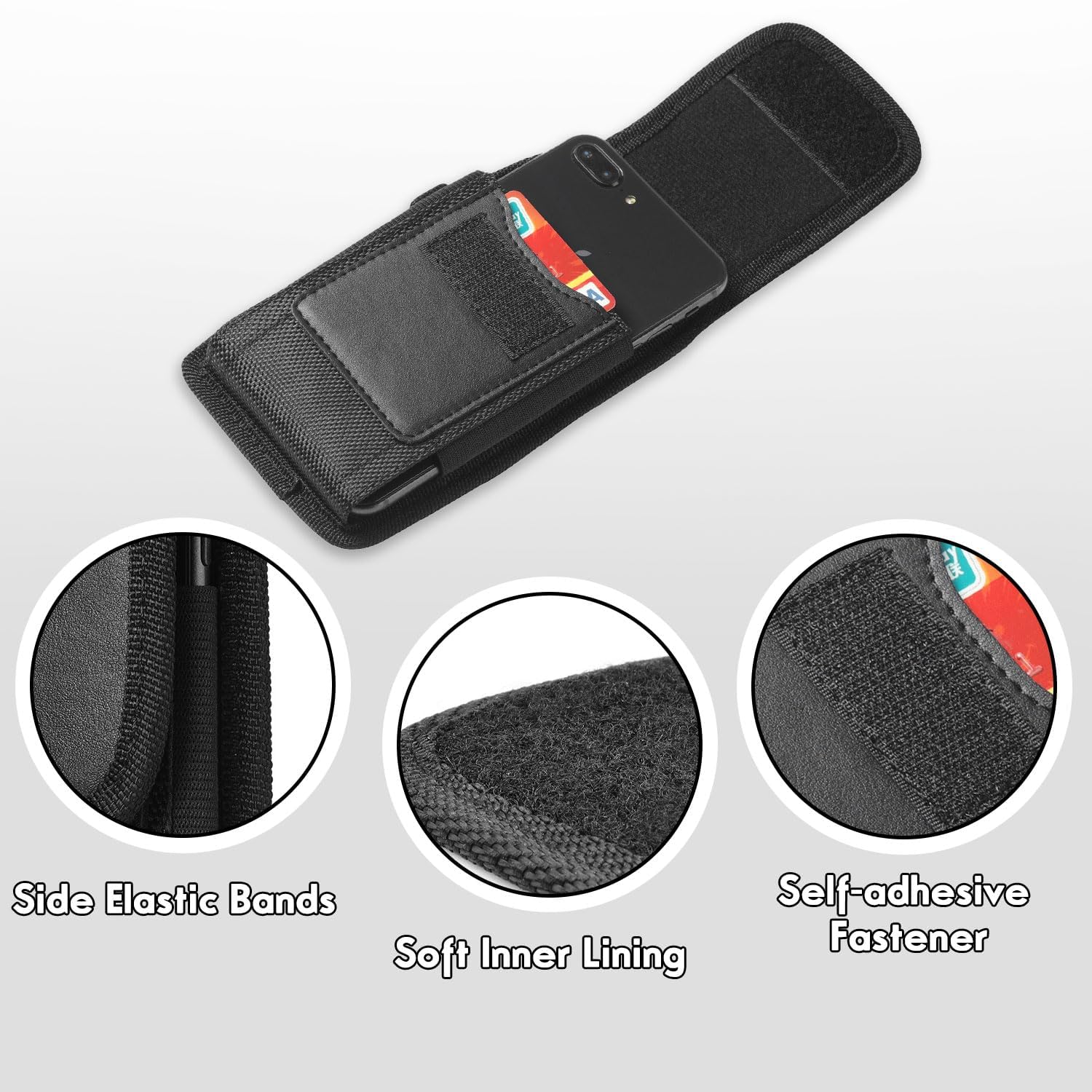 SIMXEN Phone Holster for Men Belt Clip Pouch for iPhone,12 Pro Max, Samsung Galaxy S24 Ultra, S24 Plus and More, Phone Belt Clip Holster Carrying Pouch, Mobile Card Holder Case (Black) 2