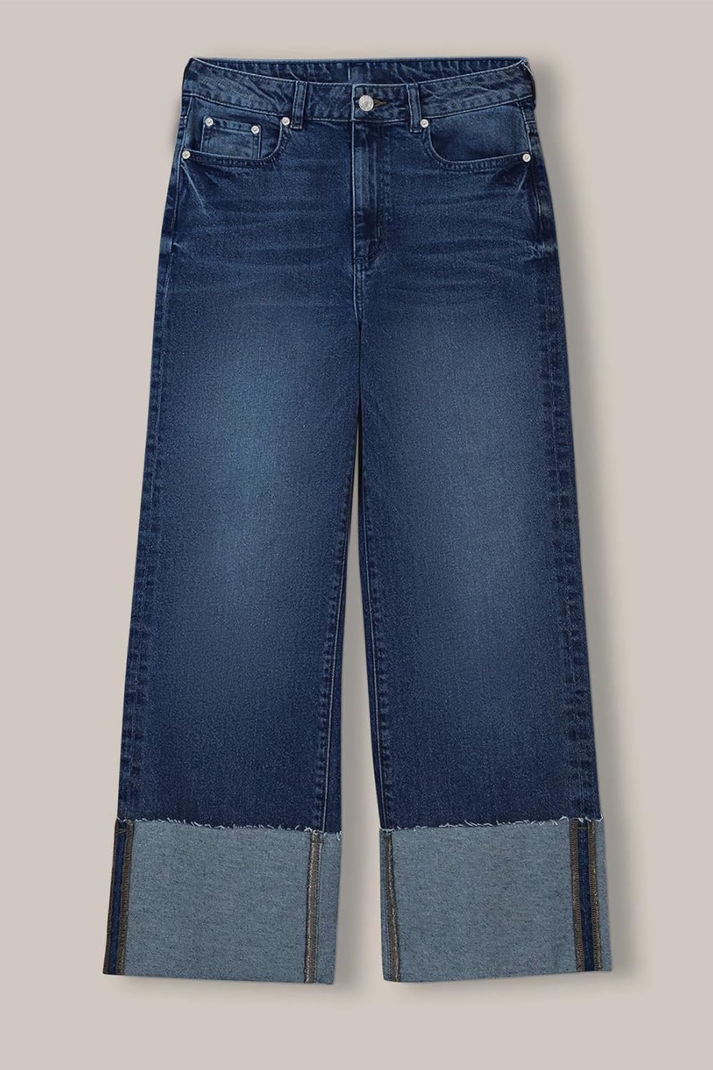 Lesore Womens High Waist Wash Denim Wide Leg Straight Leg Jeans Pants with Cuffed Hem - Image 5