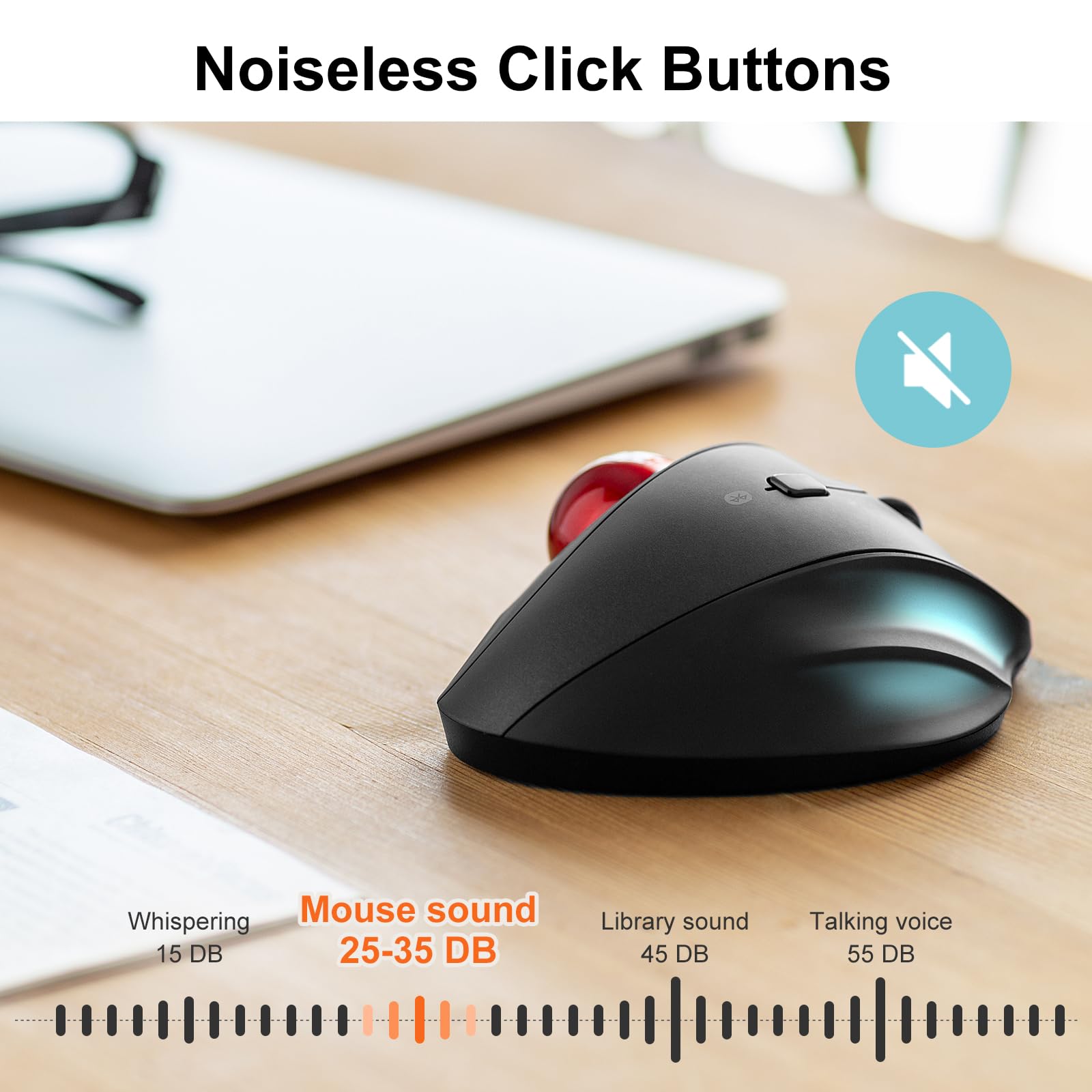 SANWA Mysz Trackball Bluetooth, bezprzewodowa, cicha, kulkowa, programowalna z oprogramowaniem, 600/800/1200/1600 DPI, precyzyjne sterowanie kciukiem, kompatybilna z Win, Mac, laptopem, PC, Red Ball