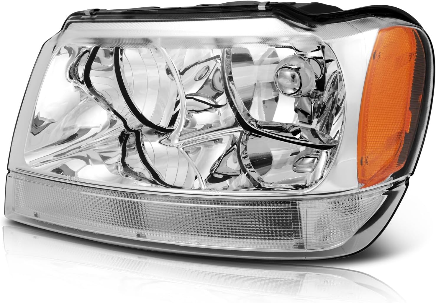 Headlights Assembly Pair Fit For Jeep Grand Cherokee 1999-2004 Chrome Housing Amber Reflector Clear Lens Replace 55155553AE 55155553AD 55155553AB 55155552AE
