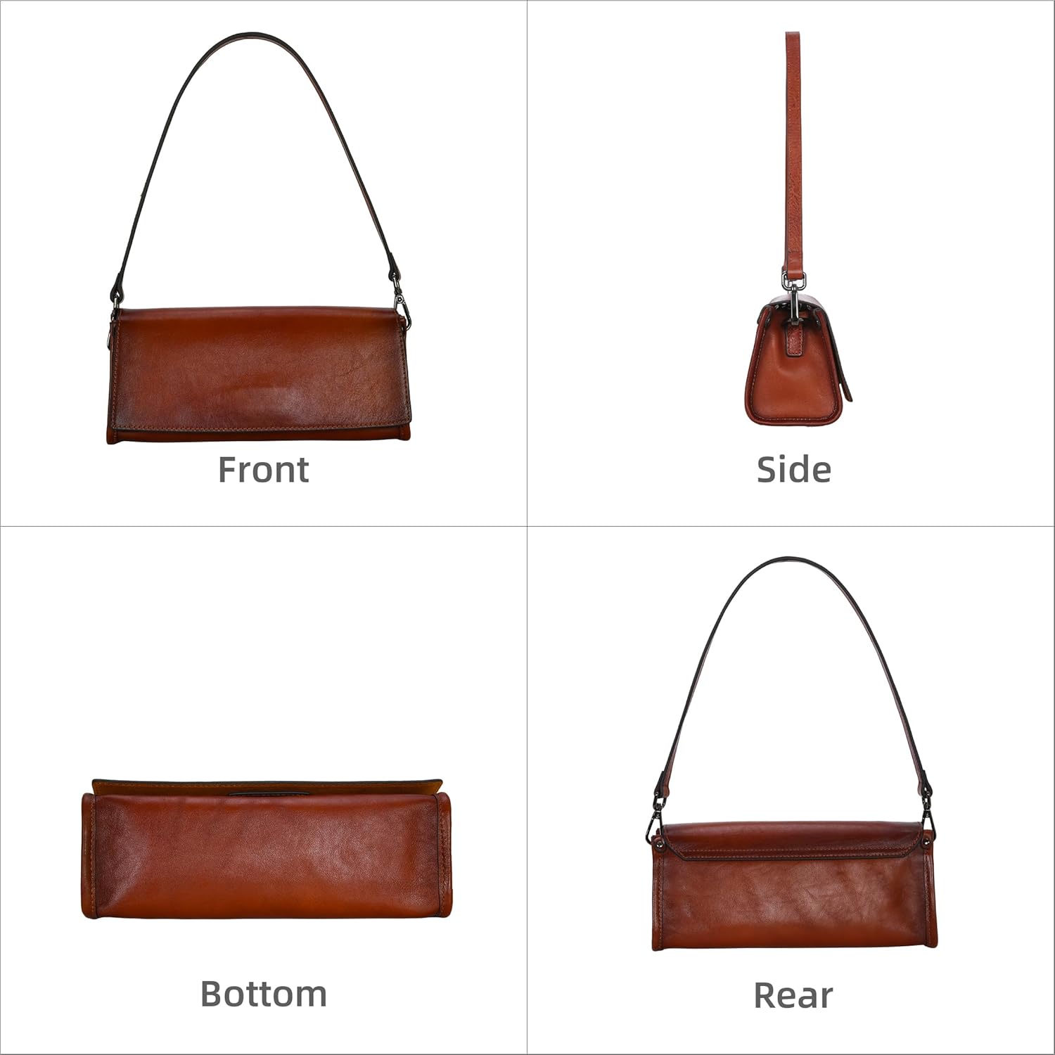 Iswee Leather Purses for Women Crossbody Bag Vintage Flap Saddle Purse Zipper Women’s Shoulder Handbags with 3 Straps - Image 5