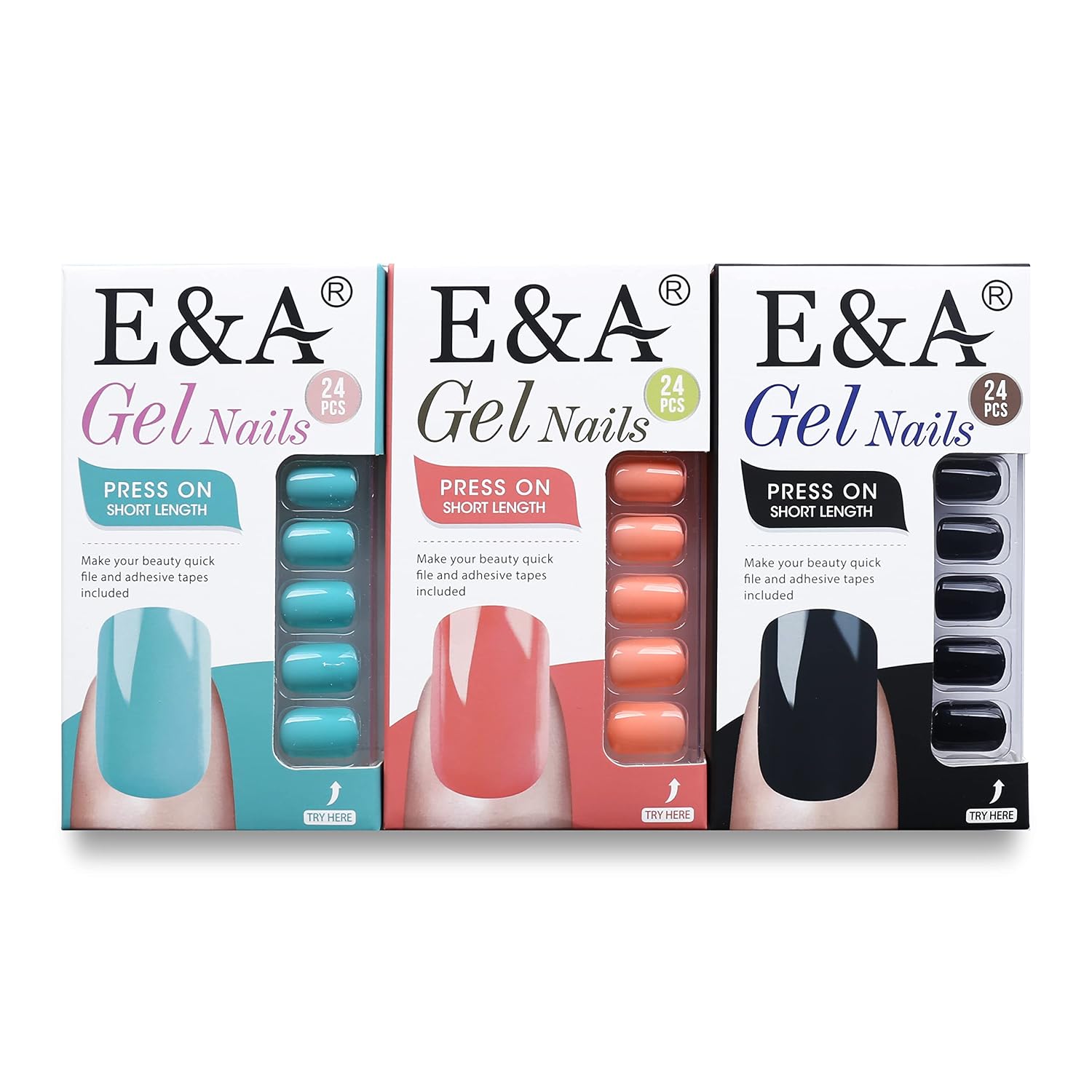 3 Pack Black Press On Nails Short Fake For Women Instant Stick On Round False Nail Tips Full Cover