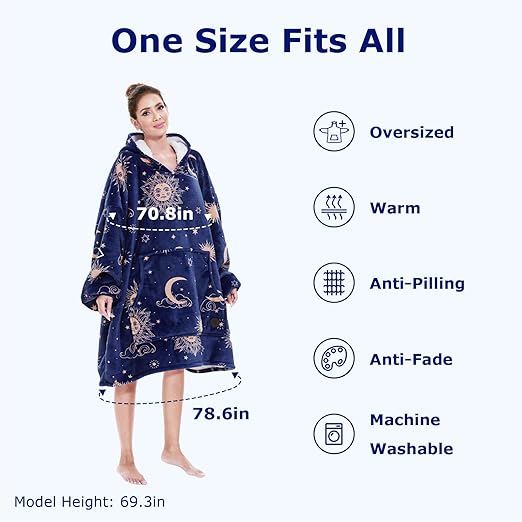 THREE POODLE Wearable Blanket Hoodie for Women, Oversized Sherpa Sweatshirt Blanket for Adults Men, Warm Cozy Star Hooded Blanket, Gifts for Mom Girlfriend Sister thumbnail 2