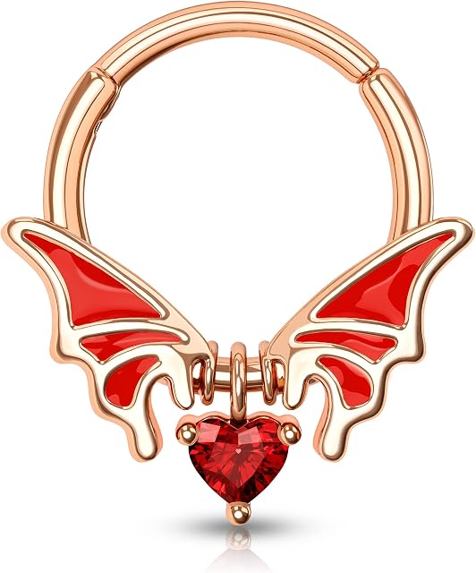 Melighting 16G Bat Septum Ring Cartilage Hoops Hinged Segment Ring 316L Surgical Steel Helix Earrings Daith Conch Hoops Dangle Heart Septum Piercing Jewellery for Halloween