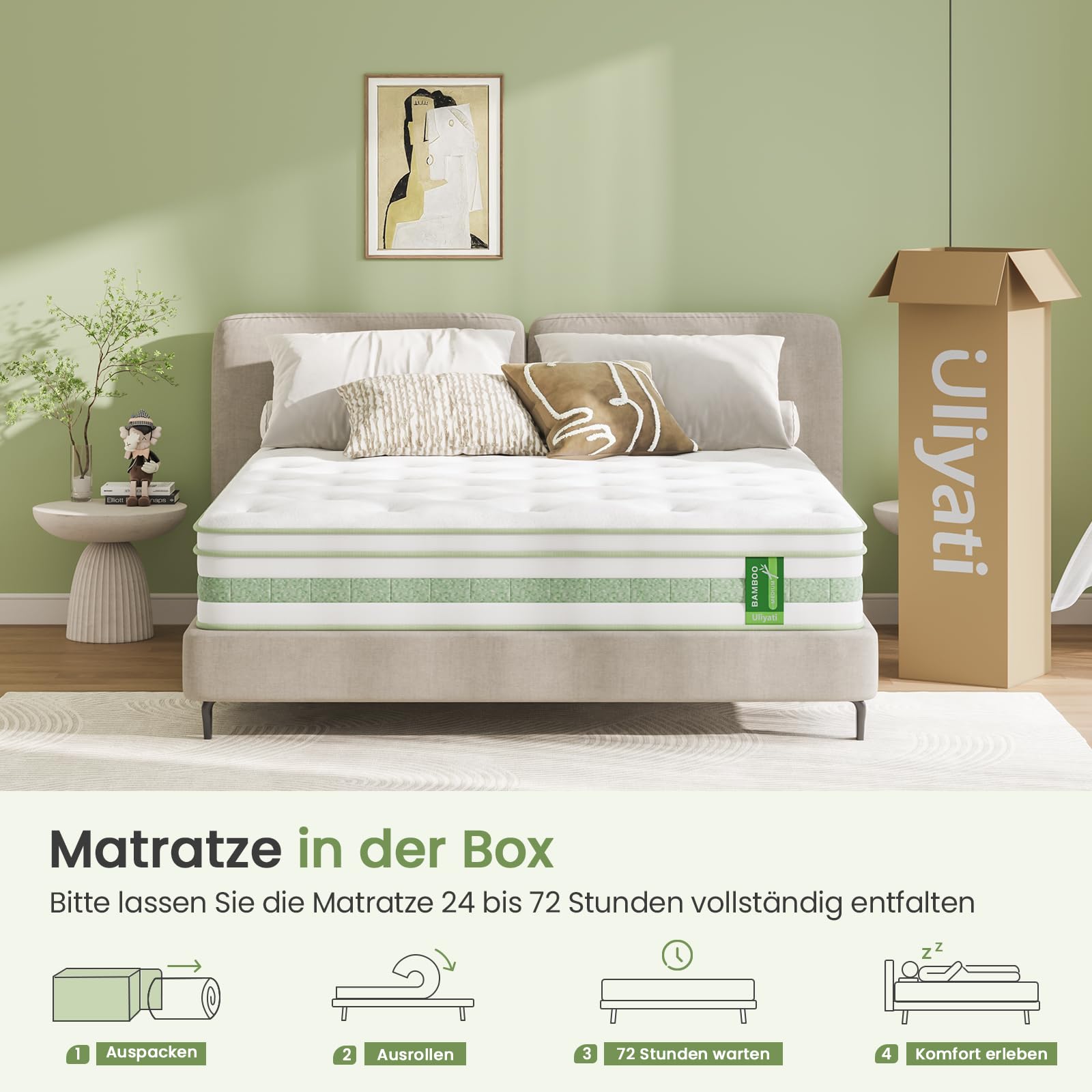 Uliyati Matratze 120x200 cm, 25 cm Höhe Taschenfederkernmatratze, ÖkoTex Zertifiziert, Orthopädische Federkernmatratze, Ergonomische Rollmatratze Mittelfest H3