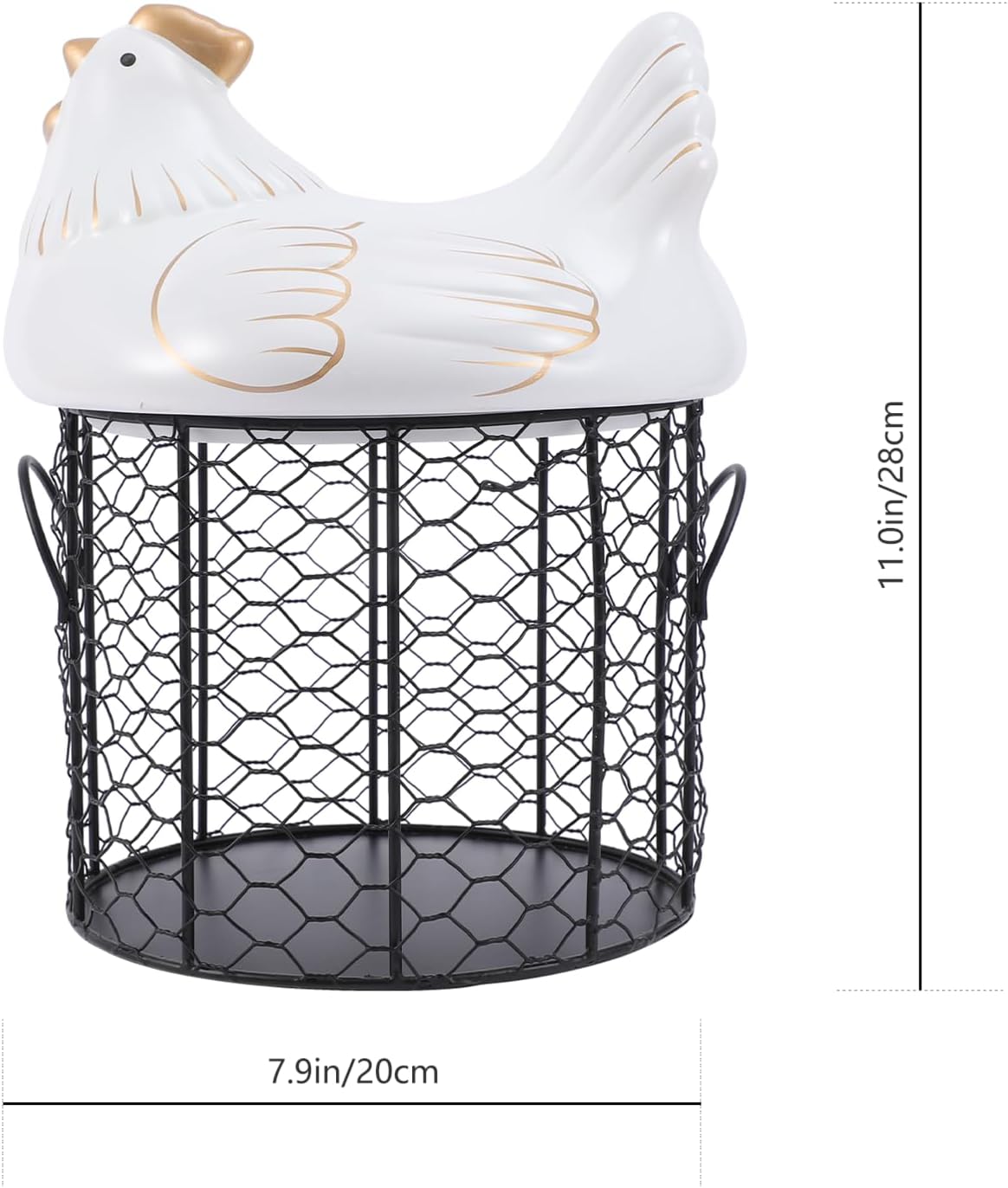 Ceramic Covered Egg Basket with Wire Storage Container White and Black Kitchen Fruit Storage Basket for Home Organization