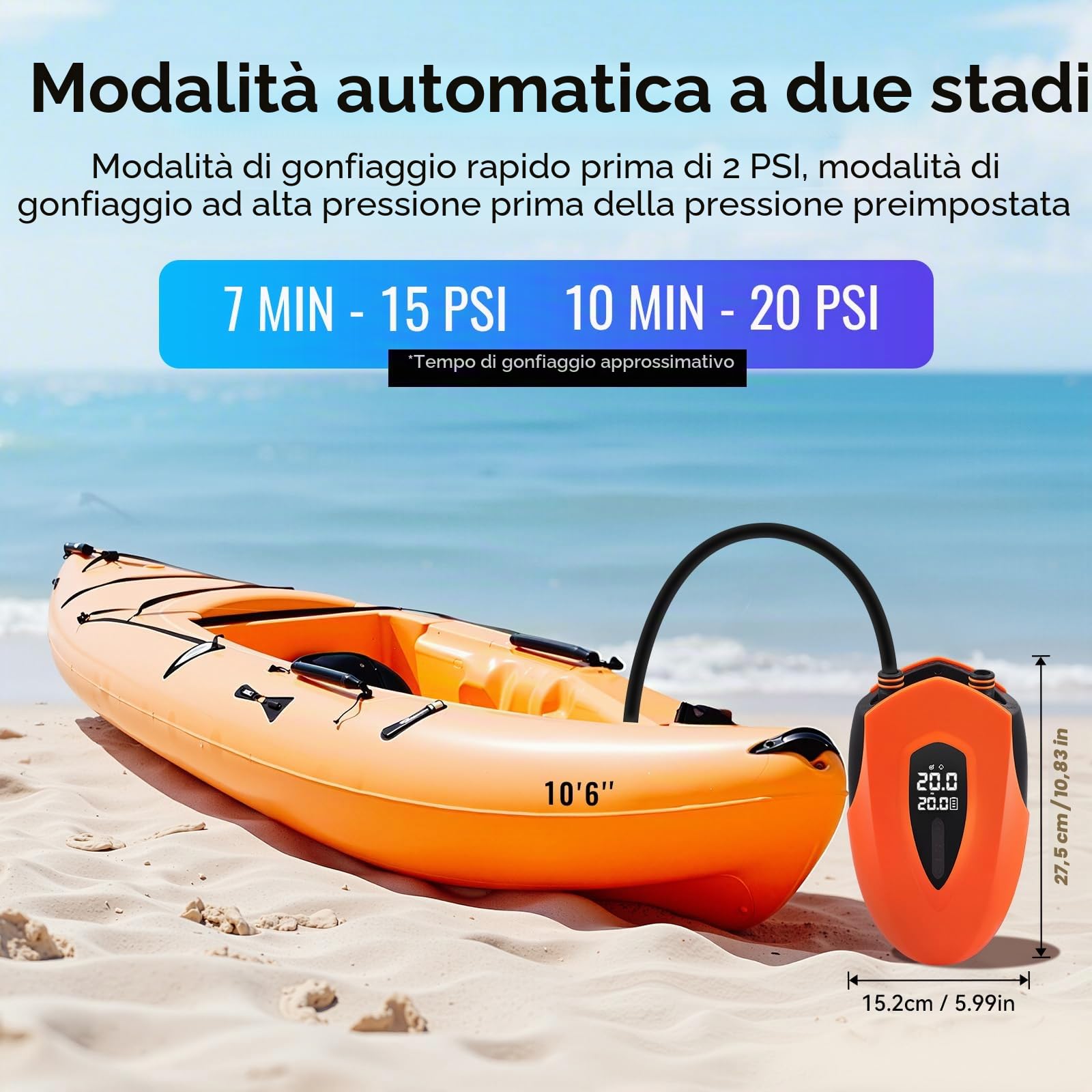 Pompa ad aria elettrica, 20 psi, ad alta pressione, pompa ad aria elettrica SUP, 12000 mAh, batteria ricaricabile, con luce LED, 12 V DC, per gommoni, materassi ad aria