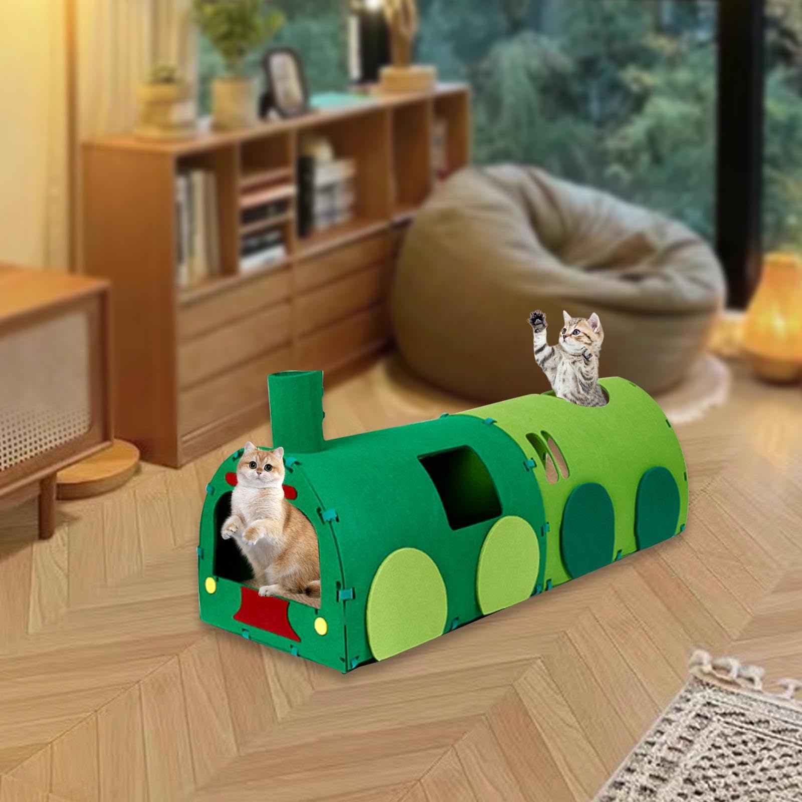 Jouet Interactif pour Chat en Forme de Tunnel, Tube de Jeu en Forme de Train Fabriqué en Tissu Non Tissé,