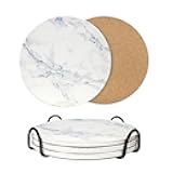 8 Inch Trivets for Hot Dishes, Pots and Pans, Marble Style Ceramic Trivet with Holder, Heat Resistant Hot Plate Mats for Countertops, Table, Home Essentials, Farmhouse Decor, Set of 3
