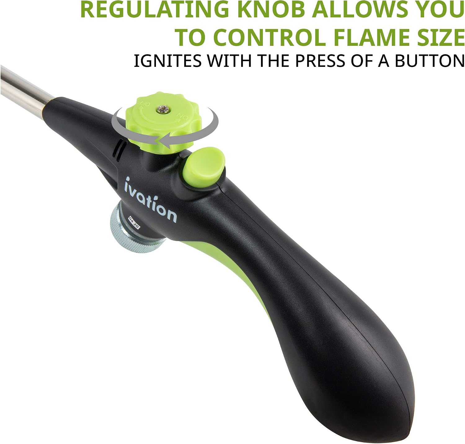 Ivation Charcoal Starter, Propane Charcoal Lighter, Quickly & Easily Ignite BBQ Grill, Smoker, Fireplace & Burn Weed, Torch Fire Starter with Button Ignition, Adjustable Flame, Tank Not Included