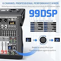 Vista 2 de Audio Mixer, 6-Channel Professional DJ Mixer with 99-Bit DSP Effects, 7-Band EQ, 48V Phantom Power, MP3/Computer Input - Studio Audio Mixing Console
