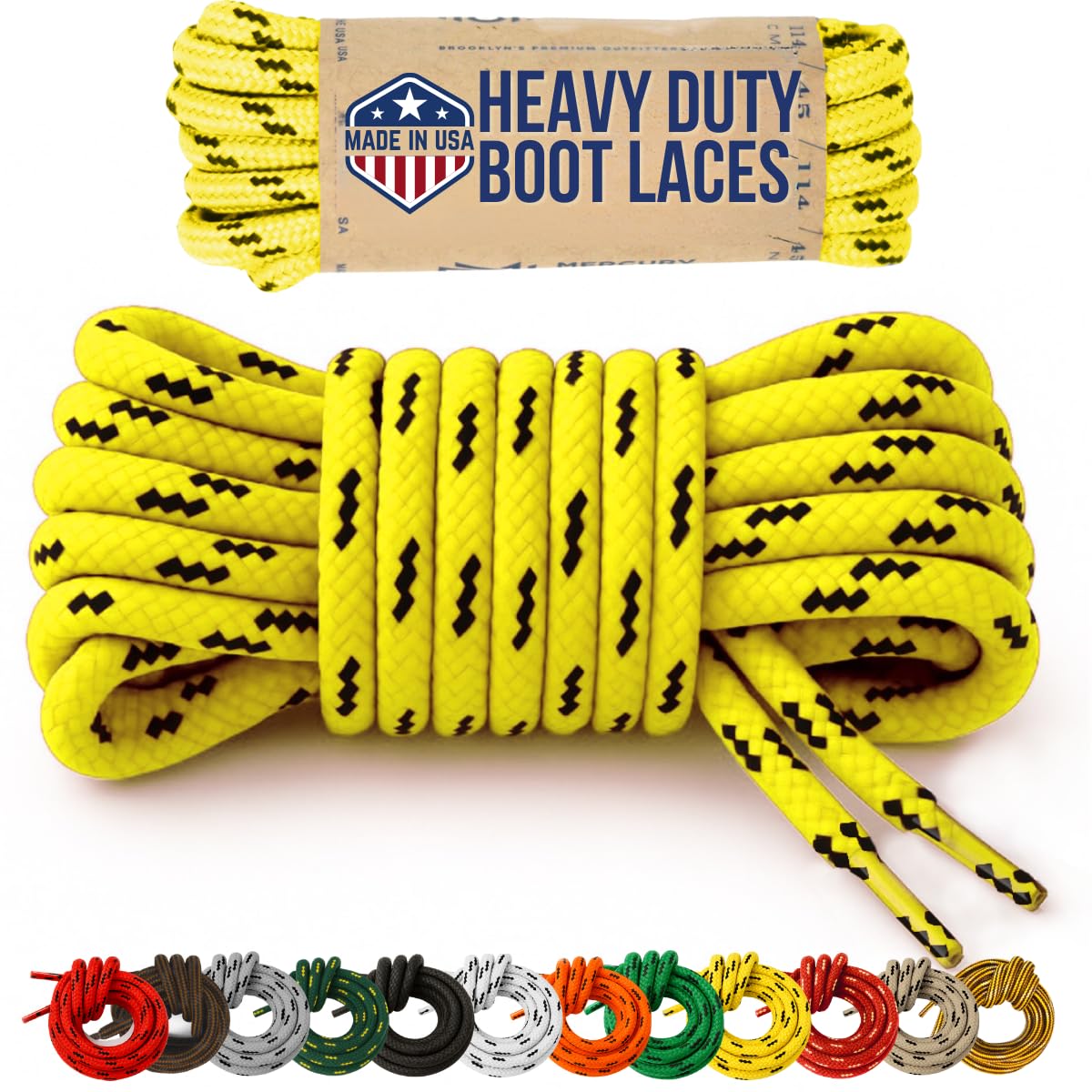 Mercury + Maia Honey Badger Boot Laces, USA Made Indestructible Shoelaces, Round Heavy Duty Bootlaces for Work & Hiking