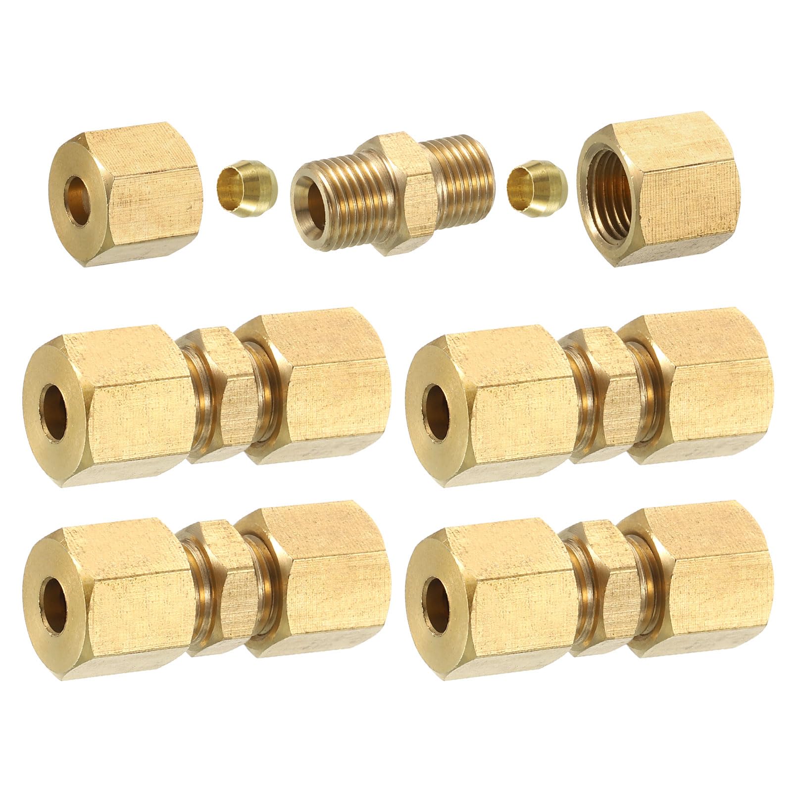 sourcing map 5 raccordi per tubi a compressione in ottone, connettore OD per tubo da 5 mm, connettori a compressione con filettatura NPT e boccole a compressione, adattatore di accoppiamento dritto in