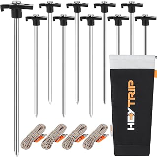HEYTRIP 10PCS 10Inch Heavy Duty Tent Stakes Tent Pegs with 13ft Reflective Guy Lines and Storage Bag, Canopy Stakes Outdoor Camping Pegs for Tent Tarp