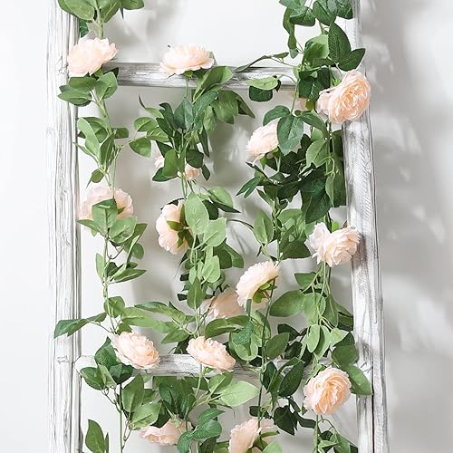 Miniatura 3 de Duovlo Guirnalda de flores de peonía artificial de 8.2 pies para colgar, vid de seda floral para el hogar, boda, arco de pared, decoración de