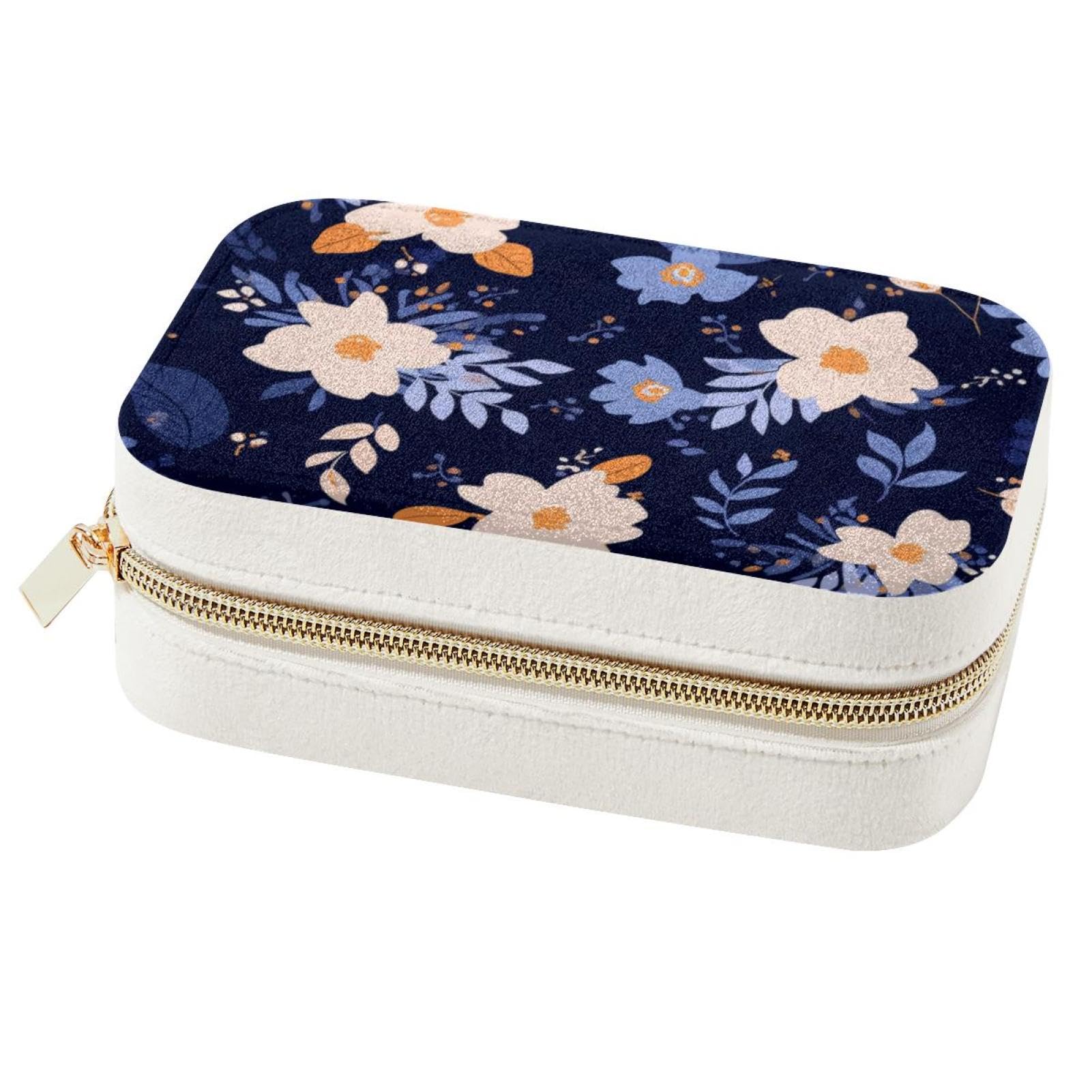 Boîte à bijoux double couche et grand format à motif floral bleu pour ranger ses bagues