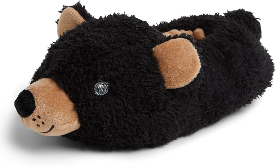 Dearfoams Easter Basket Stuffers Gifts for Kids Washable Animal Critter Slippers, Black Bear, 7-8 Toddler
