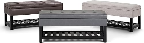 Miniatura 56 de SIMPLIHOME Cosmopolitan - Banco otomano rectangular de transición de 44 pulgadas de ancho con parte inferior abierta en piel sintética vegana gris