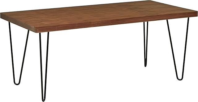 Amazon Brand - Rivet Hairpin Industrial Dining Table, Seats 4-6, 180 x 90 x 75cm, MDF with Walnut Veneer/Black Legs