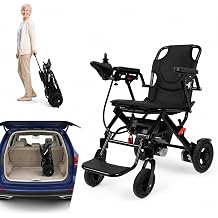 22kg Lightweight Folding Electric Wheelchair for Adults, 110kg Capacity, Carbon Fibre Frame, Dual 500W Motors, 12 Mile Range, Airline Friendly, Swing-Back Desk-Length Arms, Elevating Footrests M UK