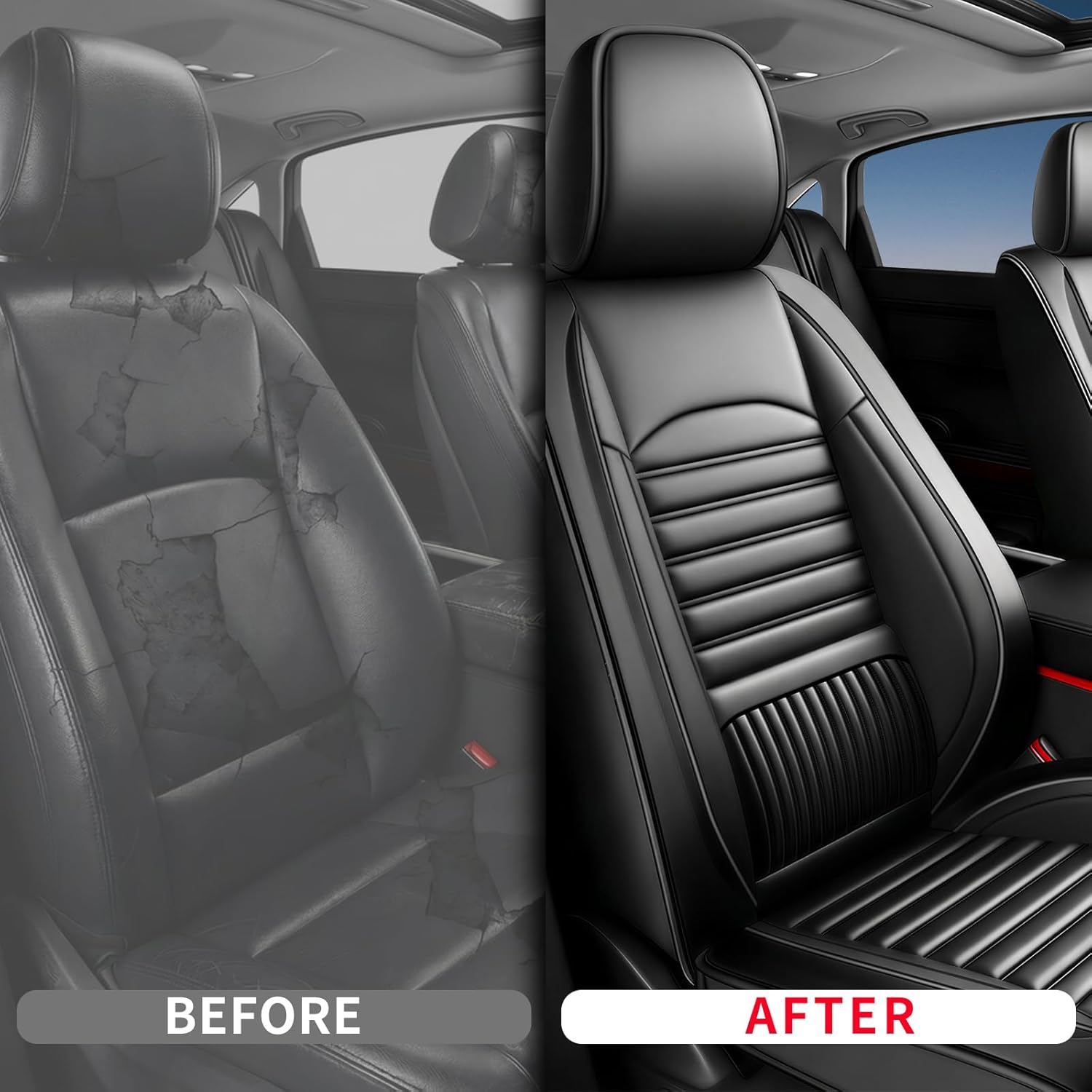 Car Seat Covers Compatible with Toyota 4Runner 2003-2024. Waterproof & Breathable Leather. Compatible with Airbag & Easy to Install. All - Weather Seat Cushion Protector(2 Front/Black)