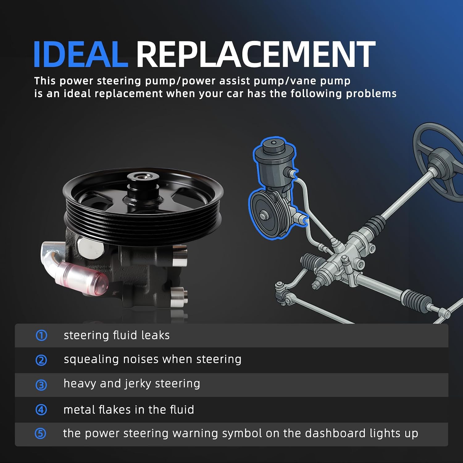 Power Steering Pump with Pulley, for Ford F-150, for F150 2009, for Lobo 2009, 4.6L 5.4L, 9L3Z3A674B, 9L3Z3A674BRM