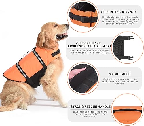 Miniatura 6 de Dogcheer Chaleco salvavidas Ripstop para perro, chaleco salvavidas reflectante y ajustable para mascotas, chaleco flotante PFD, chaleco flotante