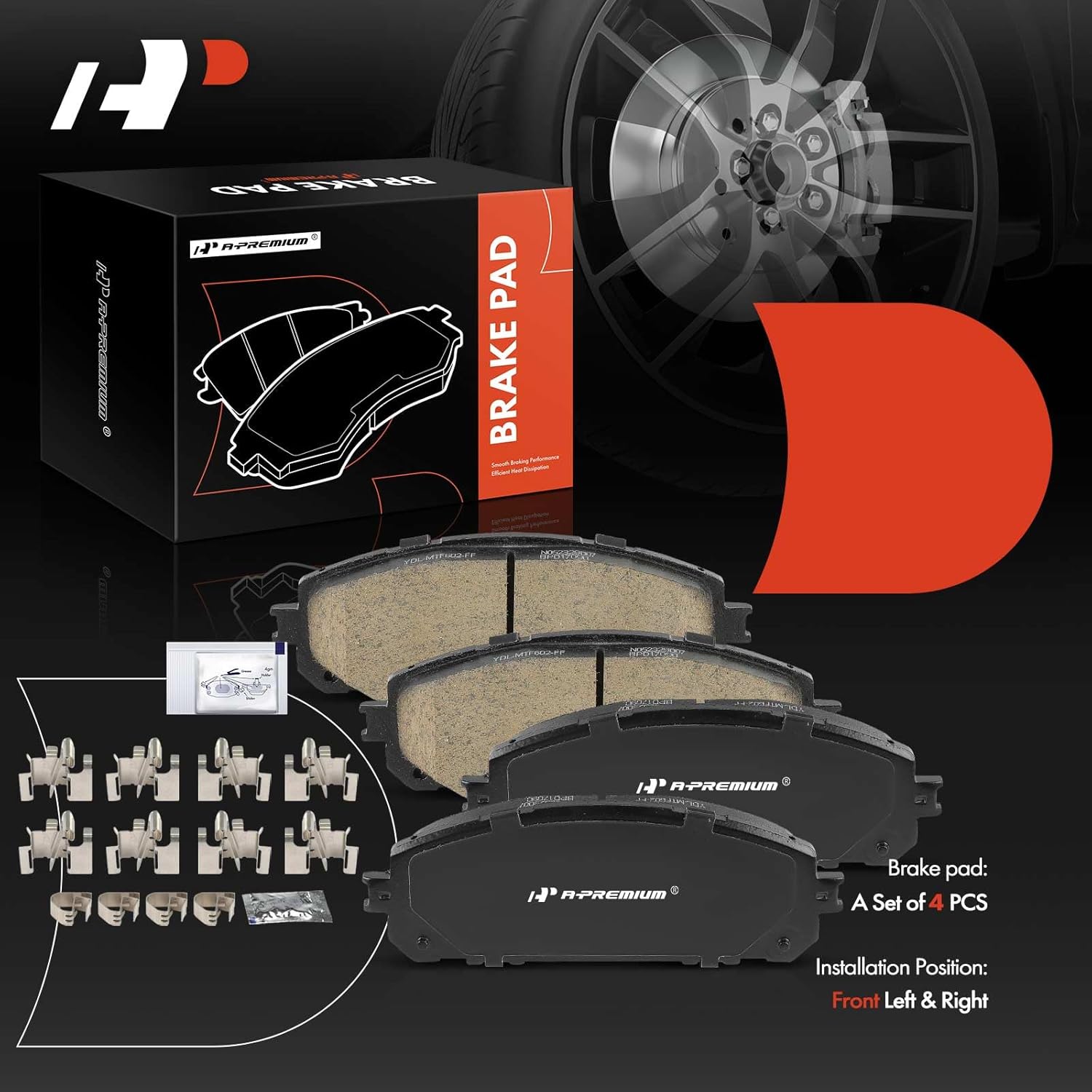 A-Premium Front Ceramic Brake Pads Set Compatible with Jeep KJ/KK/KL Series Cherokee 2014-2022, 4-Pack