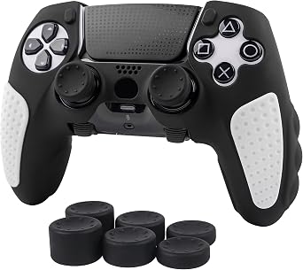 Skin for DualSense Edge, Ergonomic Soft Anti-Slip Silicone Controller Grip Cover Case Accessories Set for PlayStation 5 DualSense Edge Controller with Thumb Grip Caps Black White