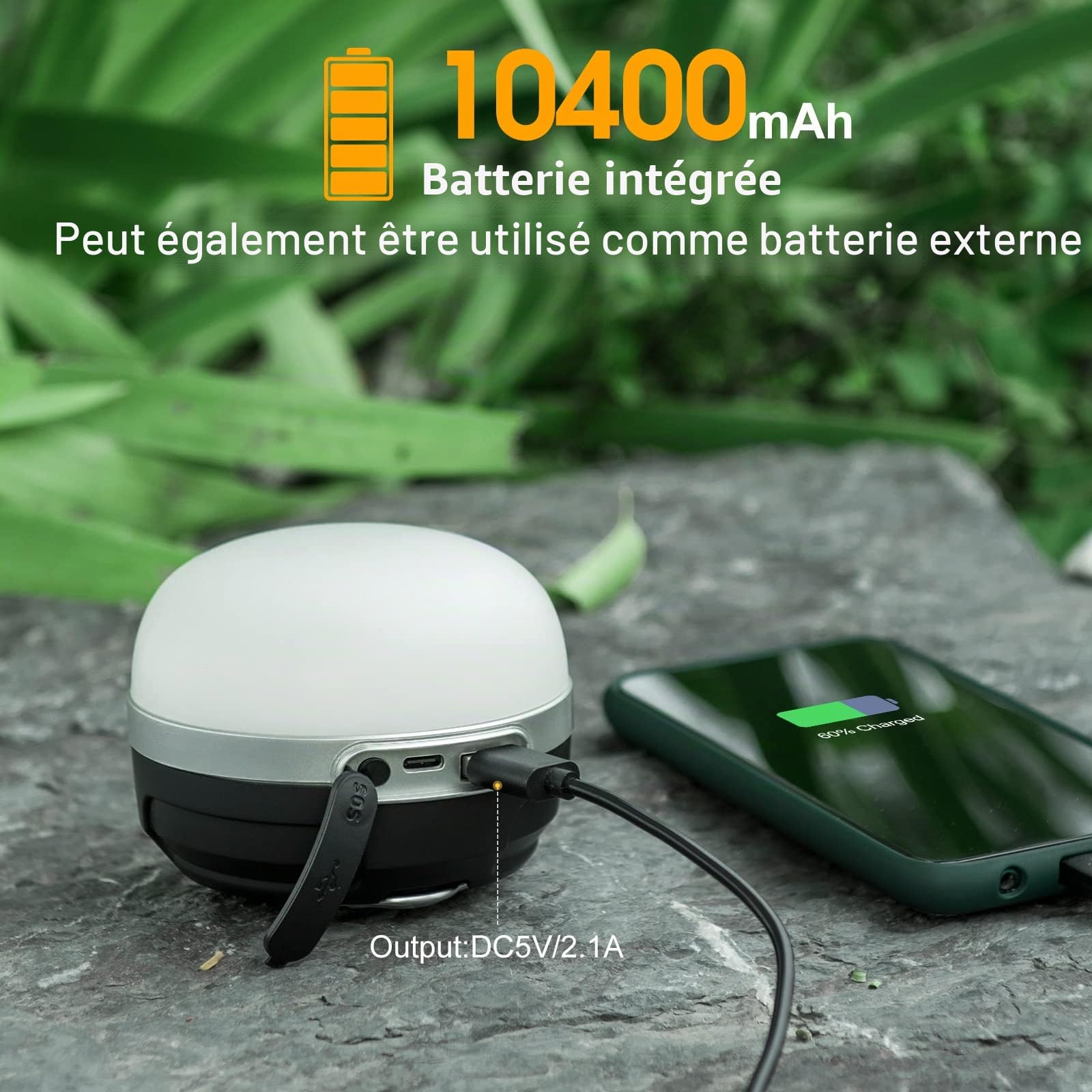 Lampe de camping LED 10400 mAh rechargeable avec batterie RVB - Plusieurs variations de couleurs - Intensité variable en continu - Lampe d'aspiration magnétique pour maison, camping, randonnée
