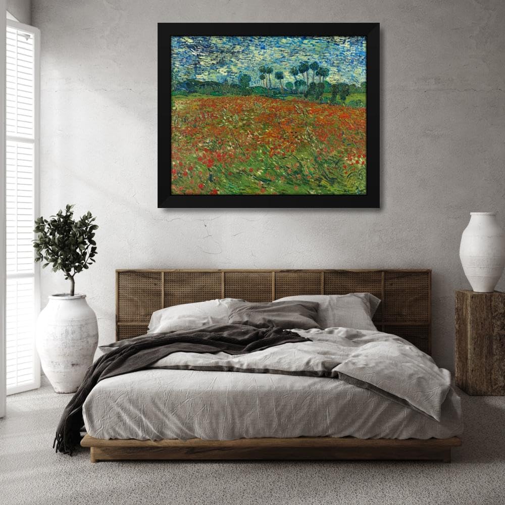 Vincent Van Gogh 34x28 Extra Large Black Modern Framed Art Print Titled: Poppy Field