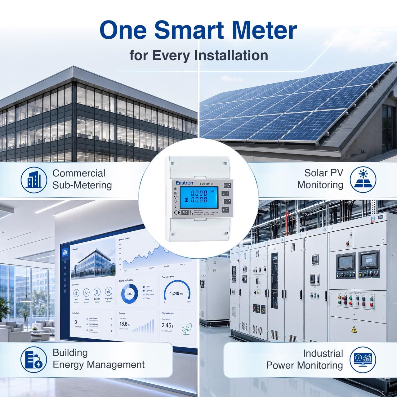 Eastron SDM630Modbus-V3 - Contatore di corrente trifase digitale per guida DIN, multifunzionale, bidirezionale con 2x S0, RS485 Modbus-RTU