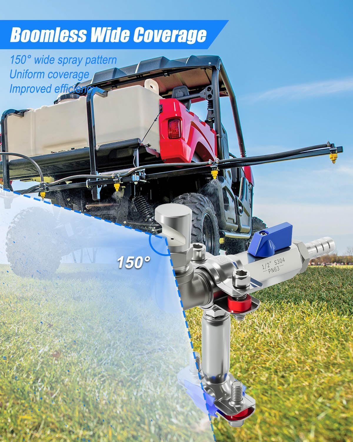Boomless Spray Nozzle Kit for ATV UTV, Stainless Steel Adjustable Spray Tip, Heavy Duty Spray Nozzle for Farm Pasture Lawn
