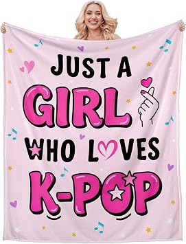 K-Pop Gifts for Teen Girls, K-Pop Throw Blanket, Music Gifts for Women Kpop Fans, Birthday Gift for Daughter, College Essentials Dorm Room Essential, Just a Girl Who Loves Kpop Flannel Blanket 40"*50"