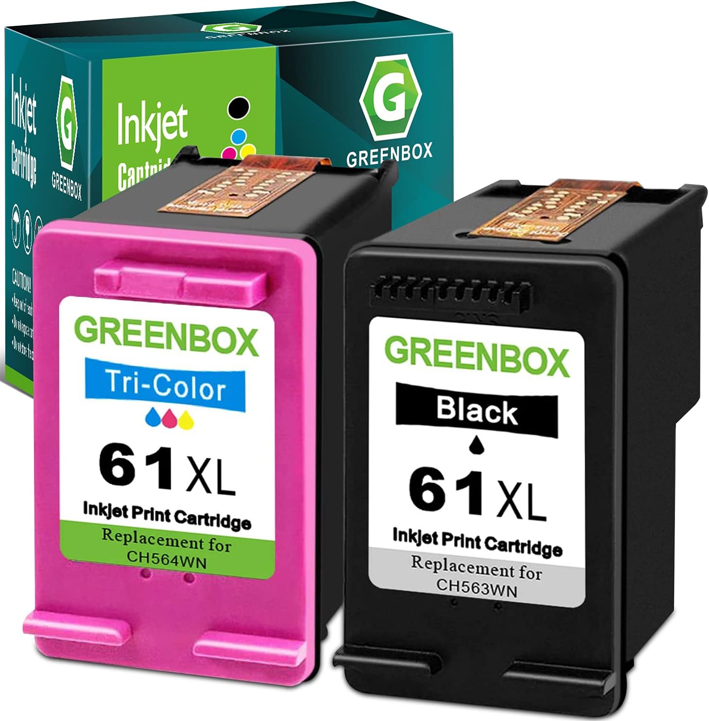 Compatible 61XL Ink Cartridge Replacement for HP Envy 4500 5530 4502 Officejet 4630 4635 DeskJet 1000 1010 1512, Black, Tri-color, 2-Pack