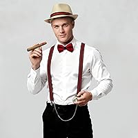 Vista 3 de BABEYOND 1920s - Conjunto de accesorios de gángster de Gatsby para hombre, sombrero de Panamá y pajarita